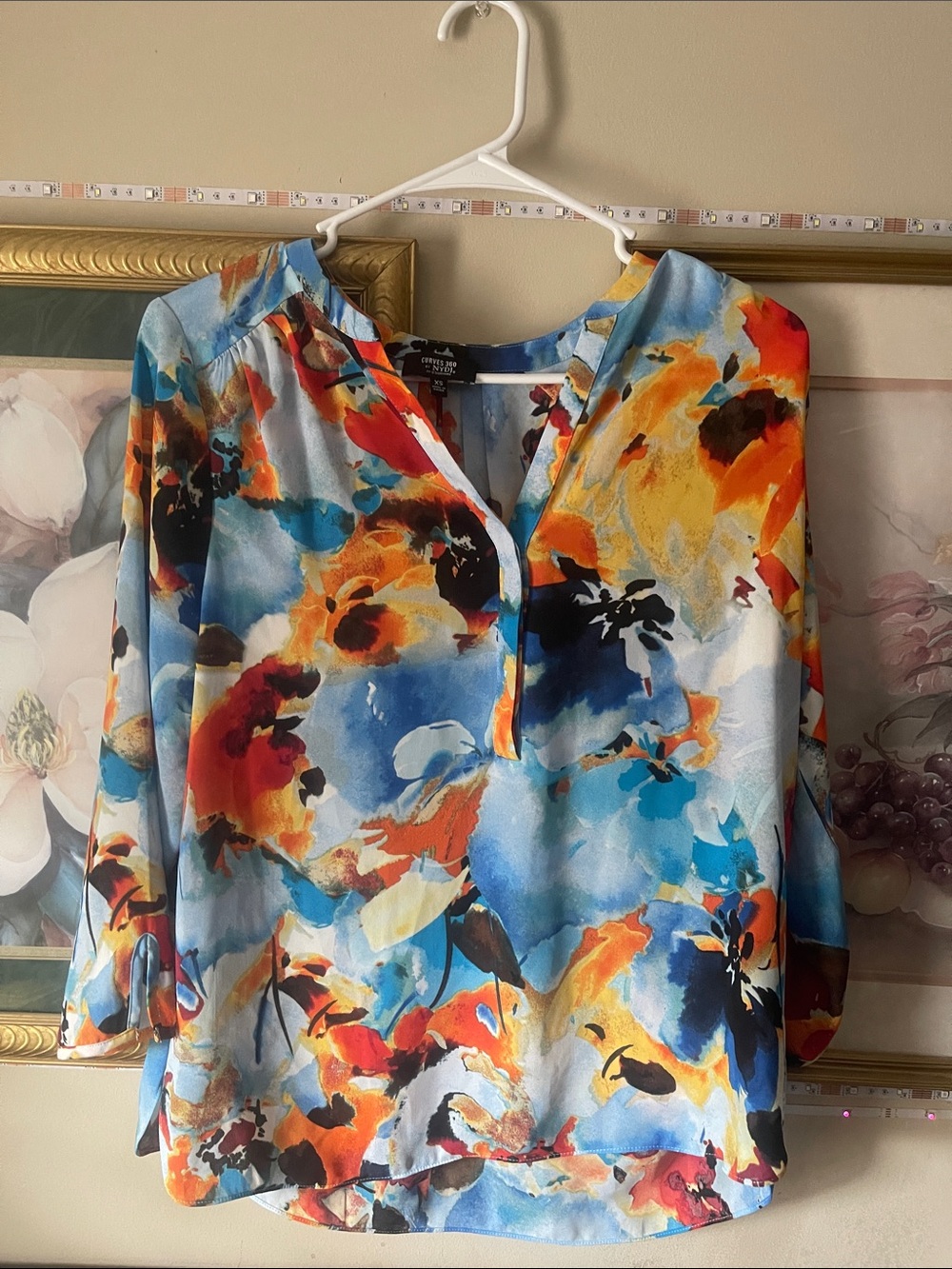 Ann Taylor Abstract Floral Split-Neck Blouse - Blue Multi